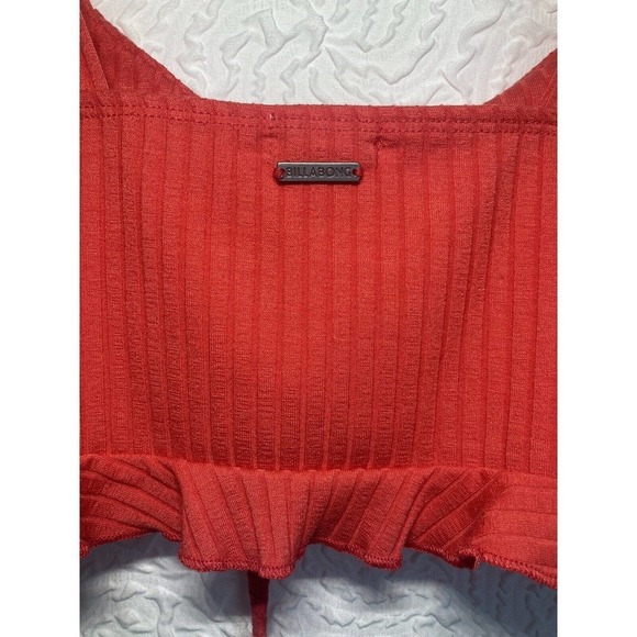 Billabong Red Mimi Bralette soft rib knit Ruffle tie detail Crop Top Size Medium - Picture 9 of 14